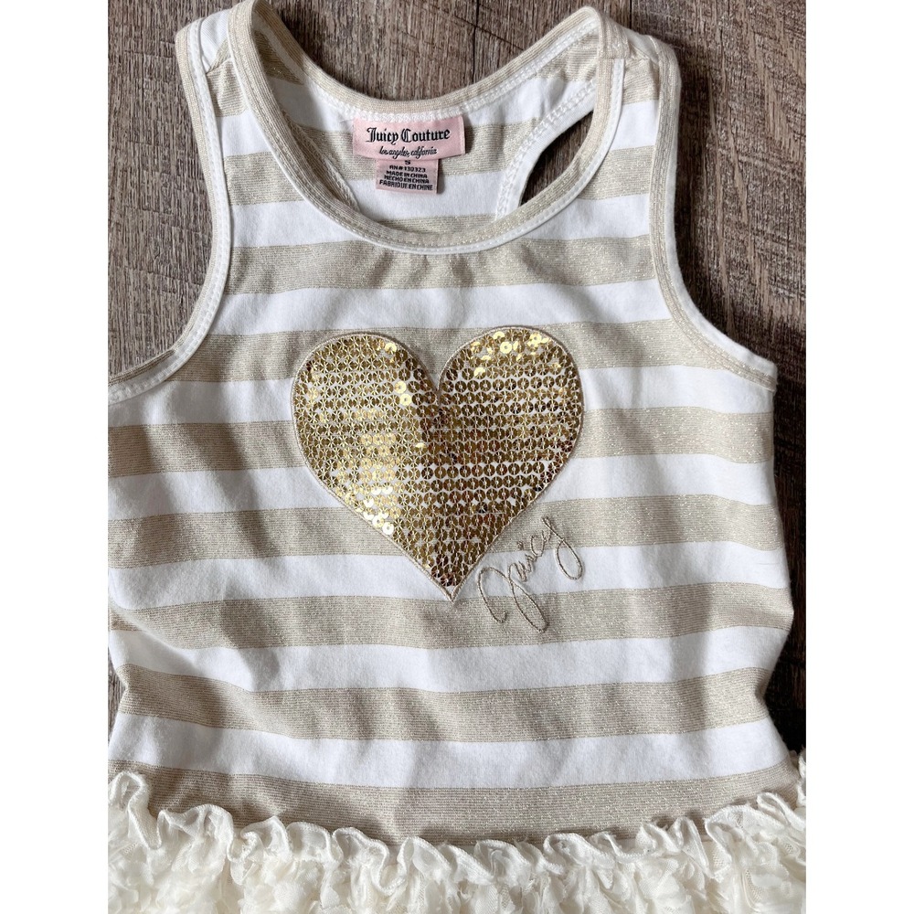 Juicy Couture girls cream and gold striped dress heart rosettes size 5 racerback - Picture 2 of 4